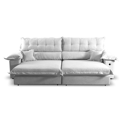 Sofá 3 Lugares Retrátil e Reclinável com USB Absoluto Linho Off White
