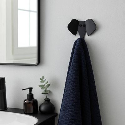 Gancho de Parede Decorativo Elefante Aço Carbono Preto Luft Masutti Pendurar Roupas Bolsas