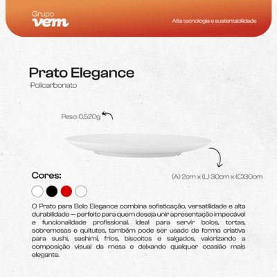 Prato Elegance Redondo 30cm Preto em Policarbonato