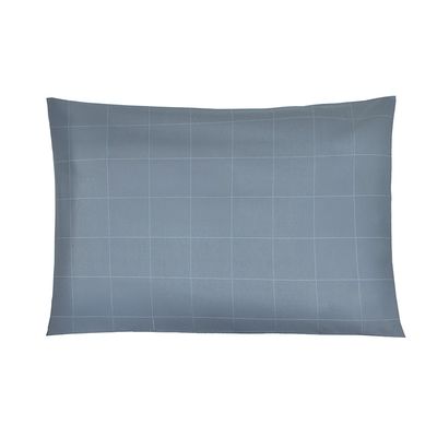 Jogo de Cama Duplo Casal 4 Peças Percal 180 Fios Grid Azul Sonhare Prata