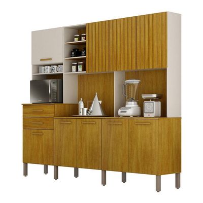 Armário Cozinha Lira Plus 9 Portas 2 Gvts Nicho Mobilihouse Off White Acetinado/cinamomo