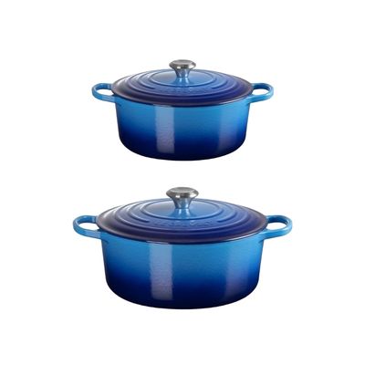 KIT LE CREUSET 2 PANELAS REDONDAS EM FERRO FUNDIDO 24 E 26CM AZURE BLUE