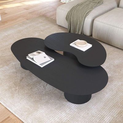 Conjunto Mesa De Centro Orgânica Lake Em Madeira Preto