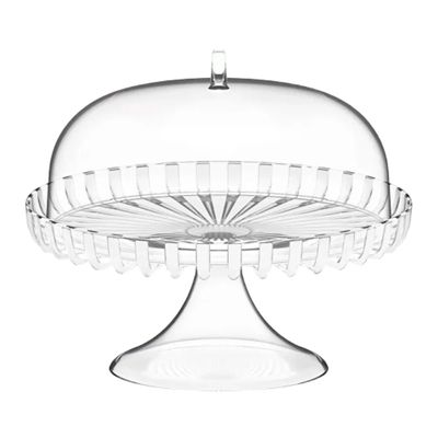 PRATO PARA BOLO GUZZINI COM DOMO E PEDESTAL EM BIO PLÁSTICO BRANCO PÉROLA 12580042