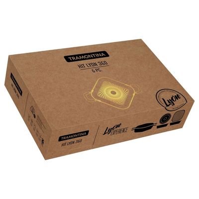 CONJUNTO 6 PEÇAS TRAMONTINA LYON 3 FORMA 1 CAÇAROLA 1 GRELHA ALUMÍNIO FORJADO ANTIADERENTE DOURADO ALÇA BEGE 20998/453
