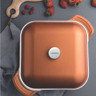 CAÇAROLA TRAMONTINA LYON QUADRADA EM ALUMÍNIO FORJADO ANTIADERENTE 28CM 5,5L DOURADO 20963/428