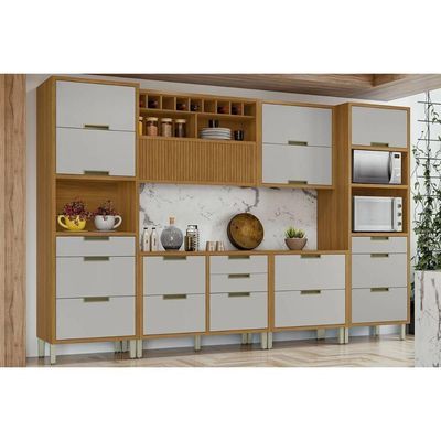 Cozinha Completa Imperatriz 6 Peças (2 Aéreos + 2 Balcões + 2 Paneleiro) C6p48 Freijo-off White - Nesher