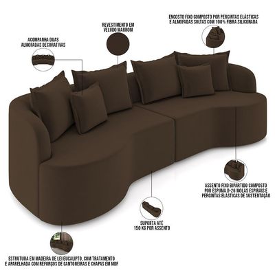 Sofá 4 Lugares Orgânico Sala De Estar Living 270cm Ekos K01 Veludo Marrom - Lyam Decor