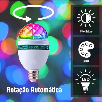 Lâmpada Led Luz Rgb Muda Cor Giratória Strobo Festa Cromoterapia Globo Discoteca Colorida Iluminação Bivolt