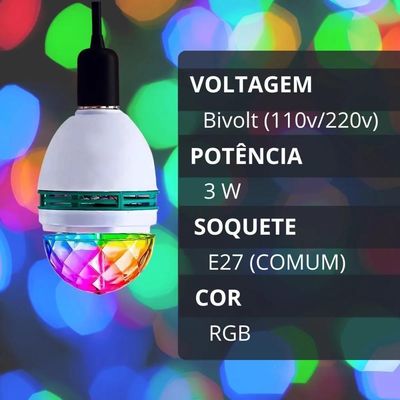 Lâmpada Led Luz Rgb Muda Cor Giratória Strobo Festa Cromoterapia Globo Discoteca Colorida Iluminação Bivolt