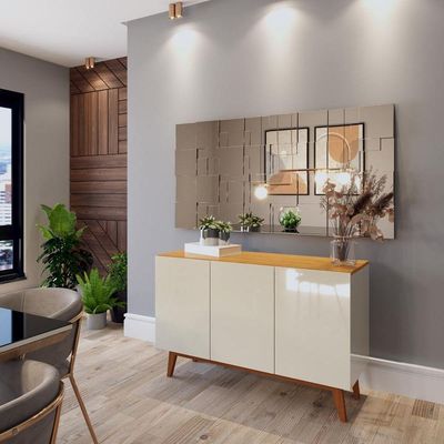 Buffet Aparador Ares 3 Portas Off White Com Nature - Moveisaqui