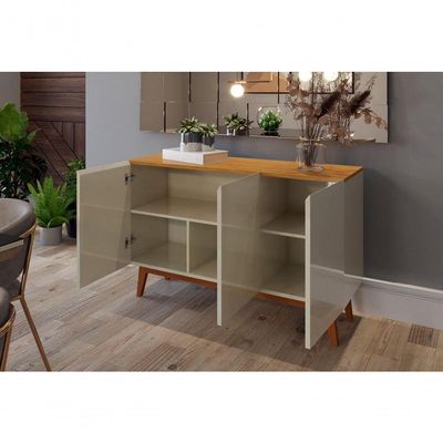 Buffet Aparador Ares 3 Portas Off White Com Nature - Moveisaqui