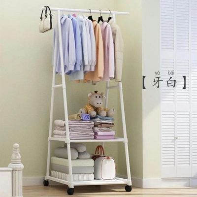 Guarda Roupa Suporte Organizador Cabideiro Portatil 2 Prateleiras Arara Carrinho Sapateira Armazenamento Quarto Cor:bran