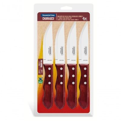 Jogo De Facas Jumbo Tramontina Aço Inox Polywood Vermelho 4 Peças
