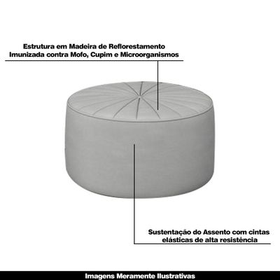 Puff Decorativo Sala De Estar Round Veludo Cinza Claro - Gran Belo