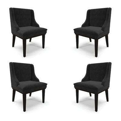 Kit 4 Cadeiras Decorativas Sala de Jantar Base Fixa de Madeira Firenze Suede Preto G19 - Gran Belo