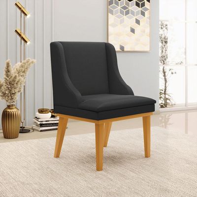 Kit 6 Cadeiras Decorativas Sala de Jantar Base Fixa de Madeira Firenze PU Preto Fosco/Castanho G19 - Gran Belo