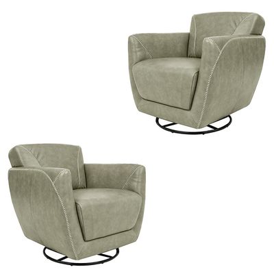 Kit 2 Poltronas Decorativas Valentina Sala de Estar Giratória Couro Cinza Manchado G40 - Gran Belo