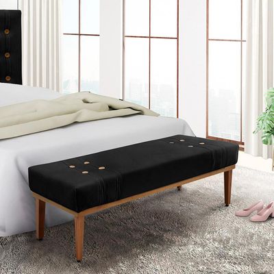 Recamier Decorativo 195cm Kors Suede Pés de Madeira Preto - Gran Belo