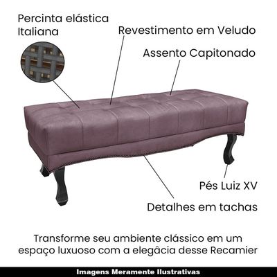 Recamier Decorativo 90cm Loewe Veludo Pés de Madeira Uva - Gran Belo