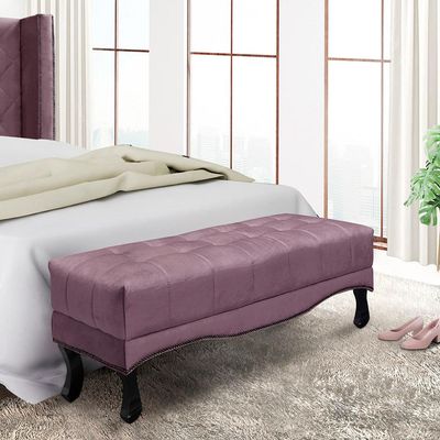 Recamier Decorativo 90cm Loewe Veludo Pés de Madeira Uva - Gran Belo