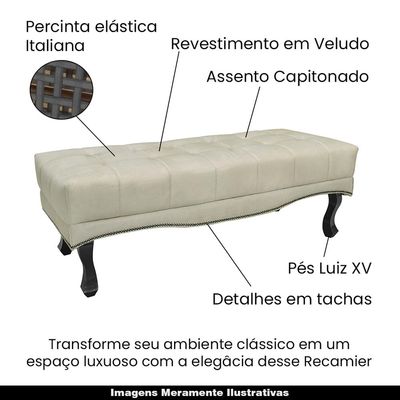 Recamier Decorativo 195cm Loewe Veludo Pés de Madeira Bege - Gran Belo
