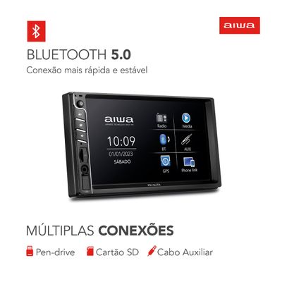 Central Multimídia Car Áudio AIWA CA-DD-01 4X25W BT Mic Bivolt