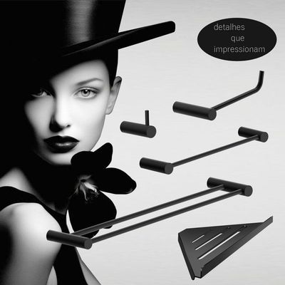 Kit Acessórios Para Banheiro Preto Fosco 5 Peças Grego Metal 2160or