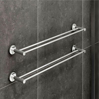 Porta Toalha Toalheiro Duplo Para Banheiro Alto Brilho Atenas 75cm