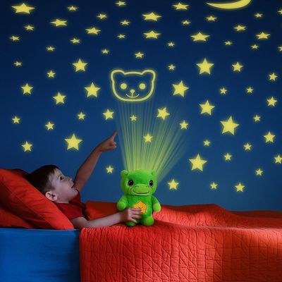 Urso De Pelucia Projetor Estrelas Ursinho Abajur Luminaria Musical Bebe Crianca Luz Noite Sono Verde