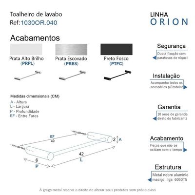 Toalheiro Para Rosto De Banheiro Escovado Orion Grego Metal 40cm