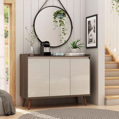 Balcao Buffet Retrô Delta 3 Portas Malbec Com Off White - Moveisaqui