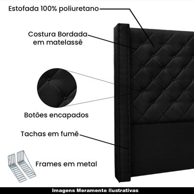 Cabeceira Decorativa Queen Size 1,84M Loewe Suede Preto - Gran Belo