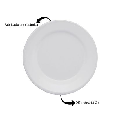 Prato de Sobremesa Plus Branco de Cerâmica 18cm 6 Unidades - Biona 141994