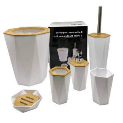 KIT BANHEIRO PORTA SABONETE  ESCOVA ALGODÃO LIXEIRA ESCOVA SANITÁRIA 6 PEÇAS