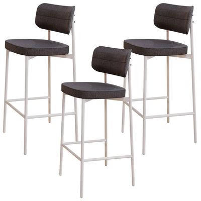 Kit 03 Banquetas Alta Bar Cozinha Sala De Jantar Aço Branco Kaira C01 Linho Preto - Lyam Decor