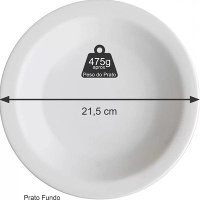 Jogo de 12 Prato Fundo Sopa Massa Branco Ceramica - Porcelart