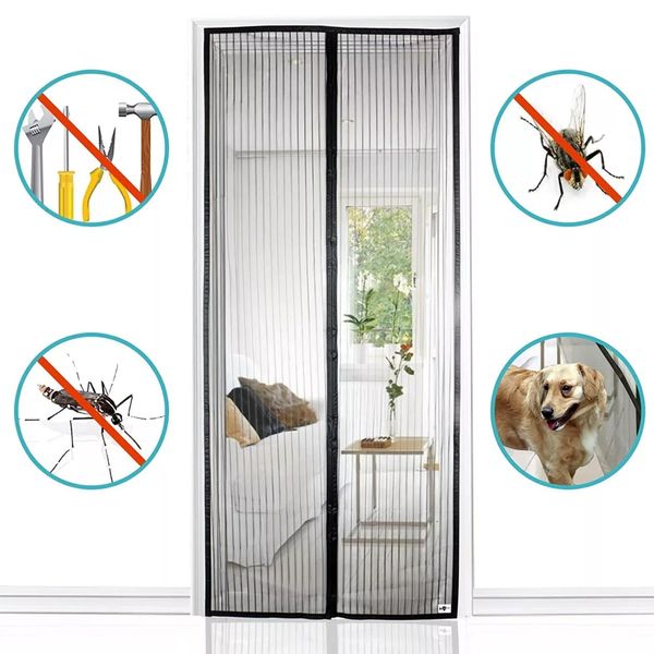 CORTINA MAGNÉTICA TELA MOSQUITEIRA FECHAMENTO AUTOMÁTICO PERNILONGO MOSCA 100X210CM Único / Preto