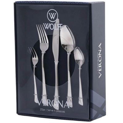 Faqueiro 20 Peças Aço Inox Verona Wolff Talheres Mesa Posta Jantar Almoço 4 Pessoas