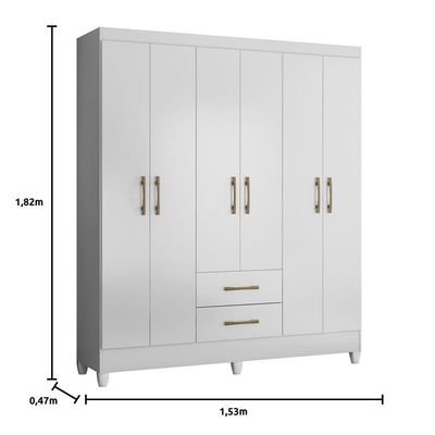 Guarda Roupa Roupeiro Casal Panama 6 Portas 2 Gavetas Branco Acetinado - Moval