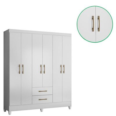 Guarda Roupa Roupeiro Casal Panama 6 Portas 2 Gavetas Branco Acetinado - Moval