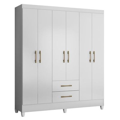 Guarda Roupa Roupeiro Casal Panama 6 Portas 2 Gavetas Branco Acetinado - Moval