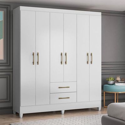Guarda Roupa Roupeiro Casal Panama 6 Portas 2 Gavetas Branco Acetinado - Moval