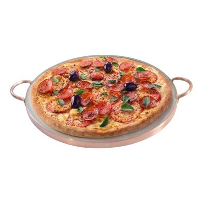 Forma De Pedra Sabão Para Pizza 32 Cm Alças De Cobre Curada