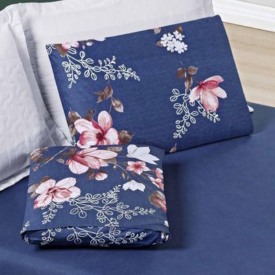 Jogo Cama Lençol Celi King Micropercal 200 Fios 3 Peças - Azul Marinho Floral