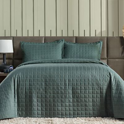 Cobre Leito Matelassê Percal 300 fios Basic Casal Padrão 03 Peças 100% Poliéster - Verde