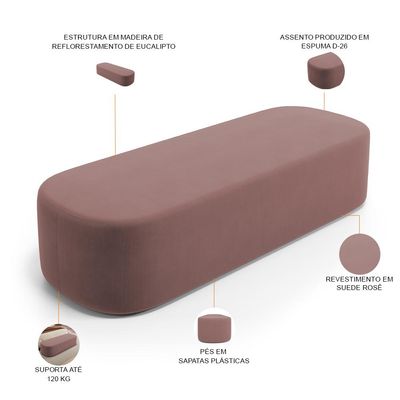 Cabeceira Cama Box Casal 140cm Lanna com Puff Recamier Doha W01  Suede Rosê - Lyam Decor