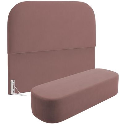 Cabeceira Cama Box Casal 140cm Lanna com Puff Recamier Doha W01  Suede Rosê - Lyam Decor