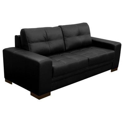 Sofá 3 Lugares Sala de Estar Milano 210cm Couro Preto - Gran Belo
