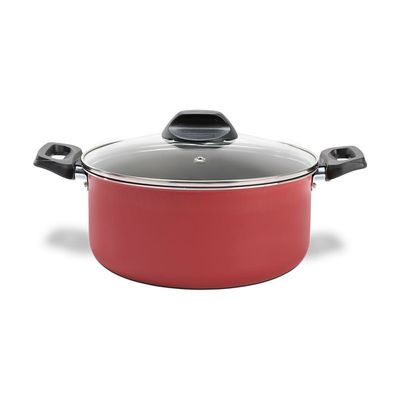 Caçarola Ruby 20cm 2,3L Antiaderente Pro-Flon Tampa Vidro Brinox Vermelho